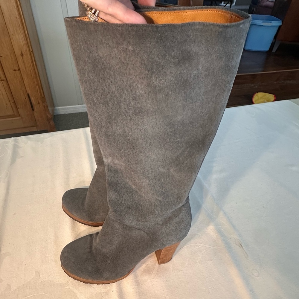 Coclico Gray Suede Boots 4 Inch Heels W/Zipper Size 39/8 Y2K European Luxury - Picture 10 of 13